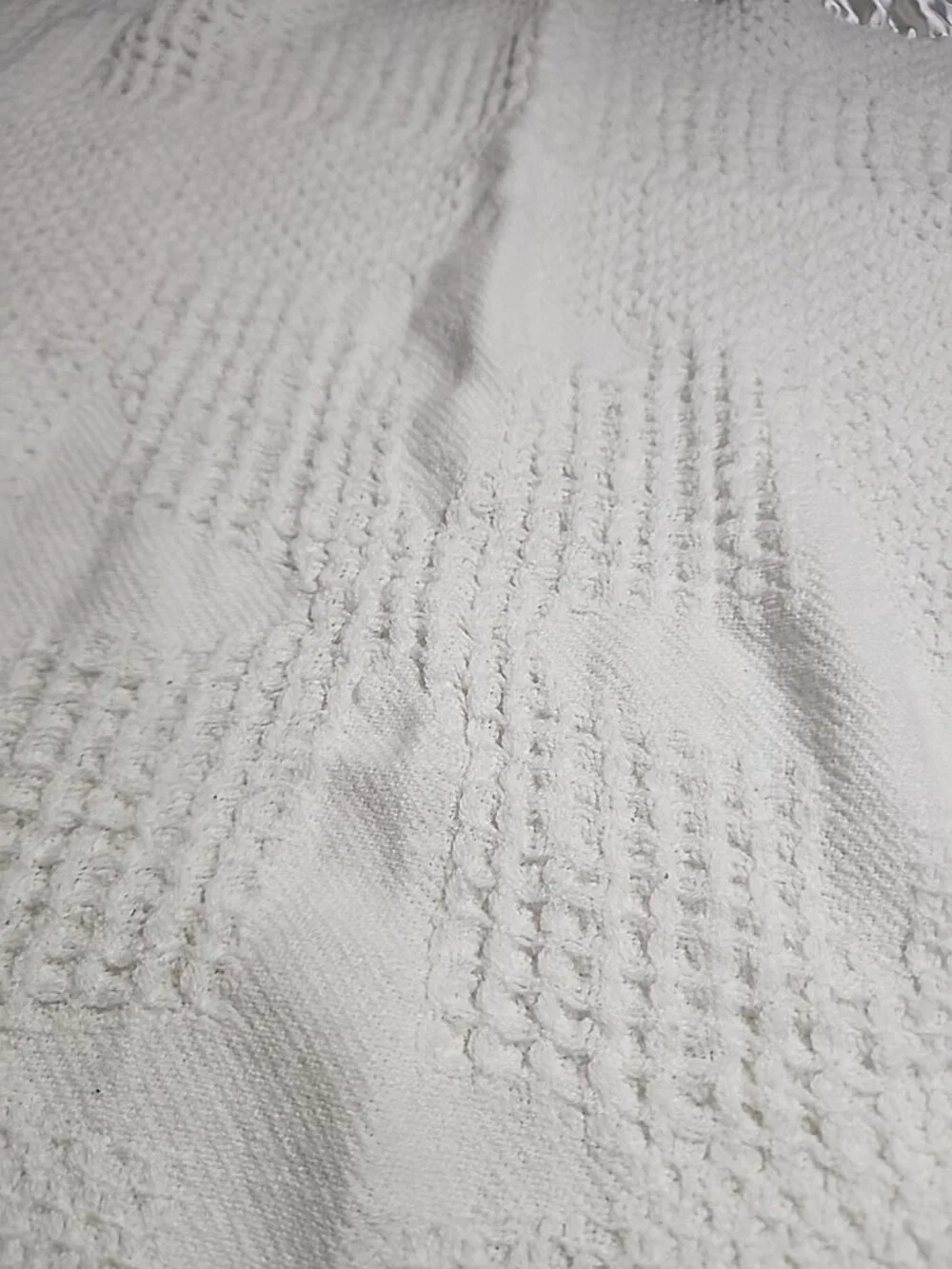 VTG Bless This‎ Child Angel Bear Baby Blanket White Woven Silky Edge Satin Trim